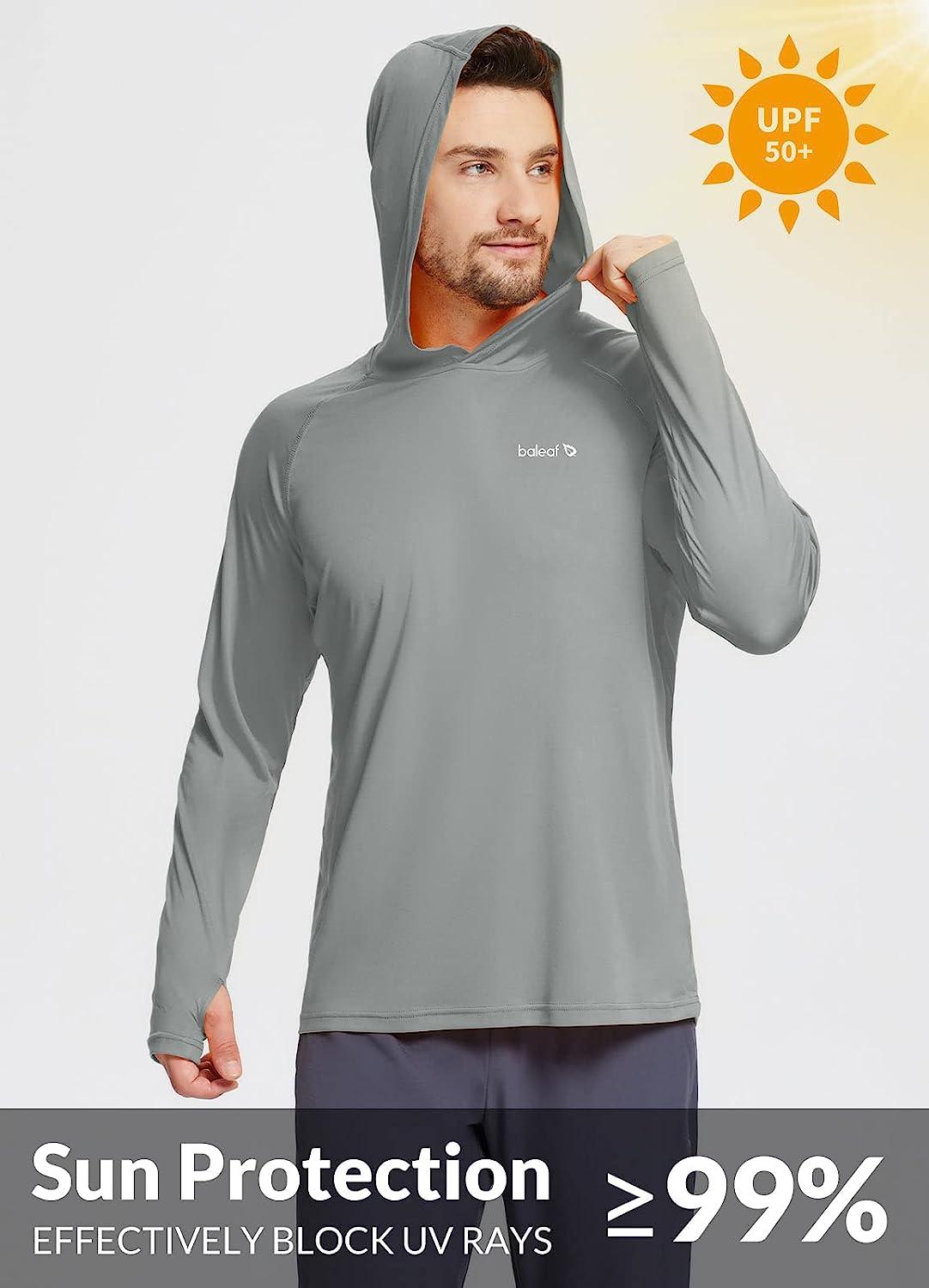 BALEAF Men's Sun Protection Hoodie Shirt UPF 50+ Long Sleeve UV SPF  T-Shirts Rash Guard Fishing Swimming Lightweight Style 1-gray Medium