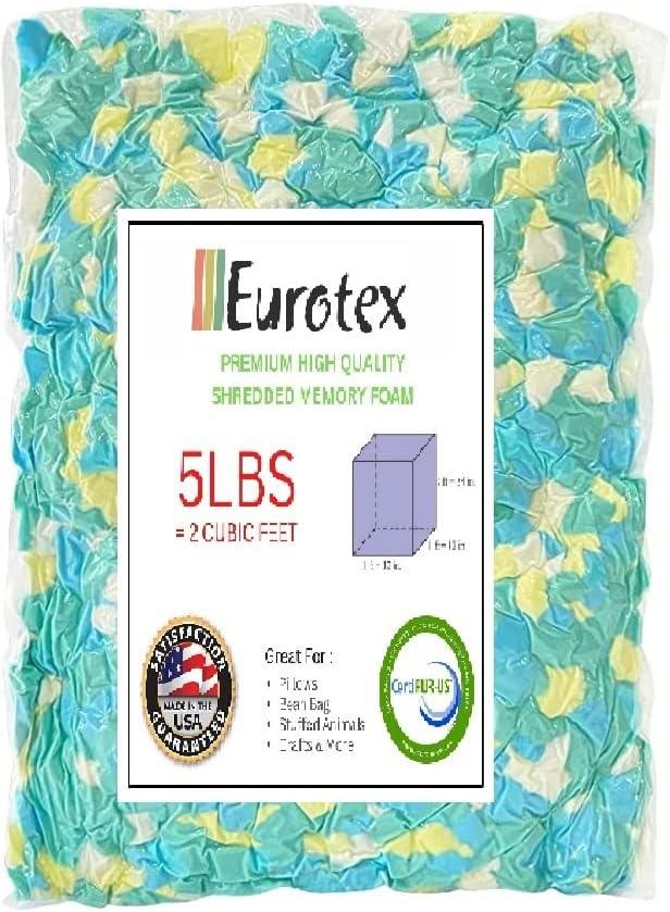 EUROTEX Bean Bag Filler w/Shredded Memory Foam Filling - Pillow Stuffing  Material for Couch Pillows Cushions Bean Bag Refill Filling & More Poly Fil/Polyfill  Stuffing Needs (5 Pounds)