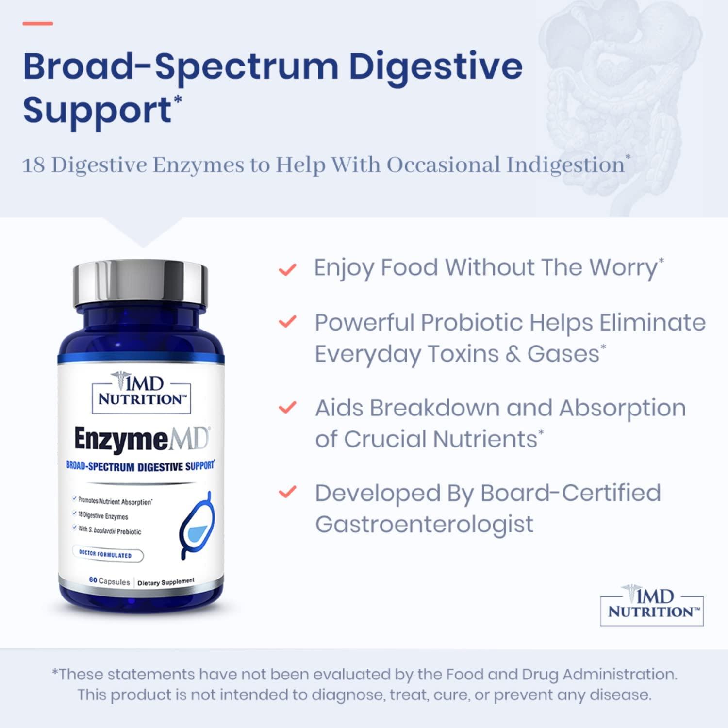 1MD EnzymeMD Digestive Enzymes Supplement 18 PlantBased Enzymes