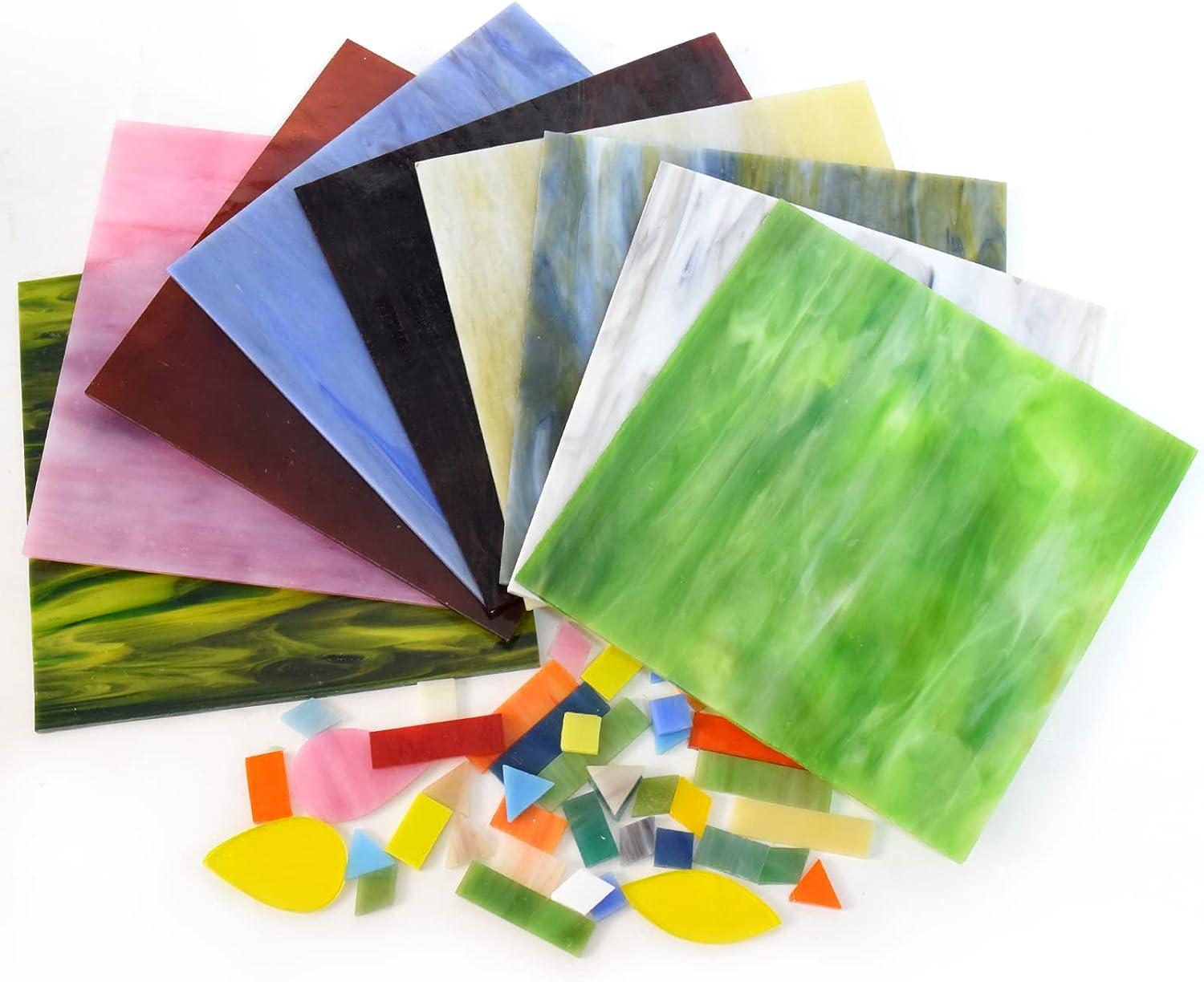 Wecrejoni 9 Sheets Variety Stained Glass Sheets,6 X 6" Cathedral Art