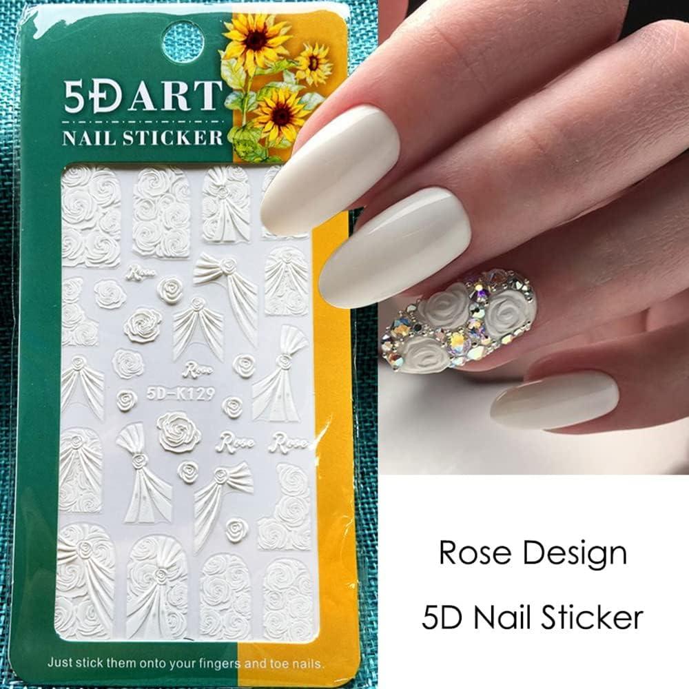 10 Sheets Spring Flower Nail Art Stickers Decals Self-Adhesive Pegatinas  para Uñas Black White Floral Rose Leaf Design Manicure Tips Nail Decoration
