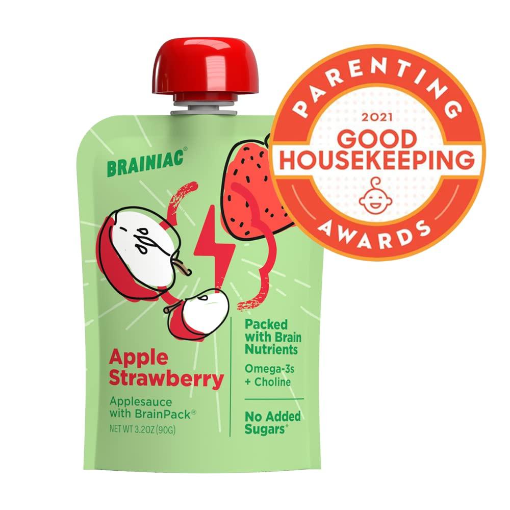Brainiac Apple Strawberry Applesauce Pouches 20 Count, 3.2 oz Omega