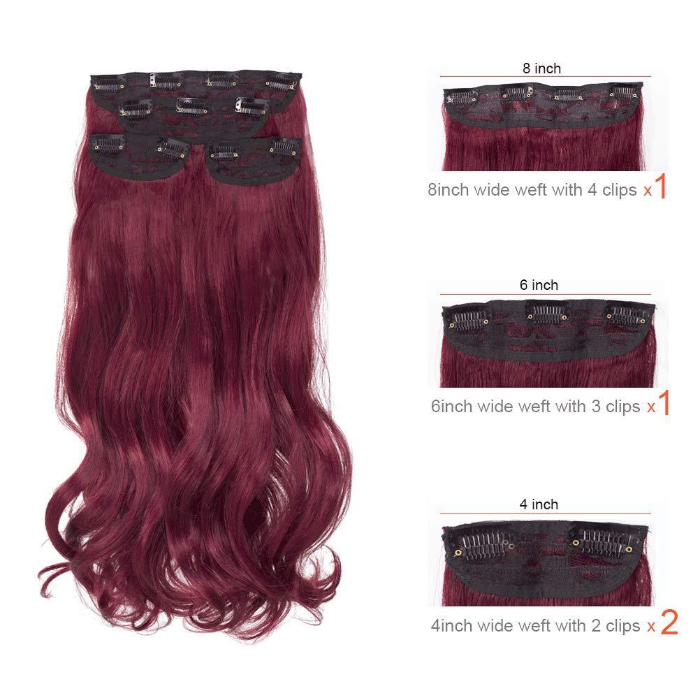 DOCUTE Dark Wine Red Thick Hair Extensions Clip In For Black Women 4 Pcs,  22 Inch Burgundy Full Head Curly Wavy Clip In Hair Extensions Body Wave (22  Inch, Burgundy Red -