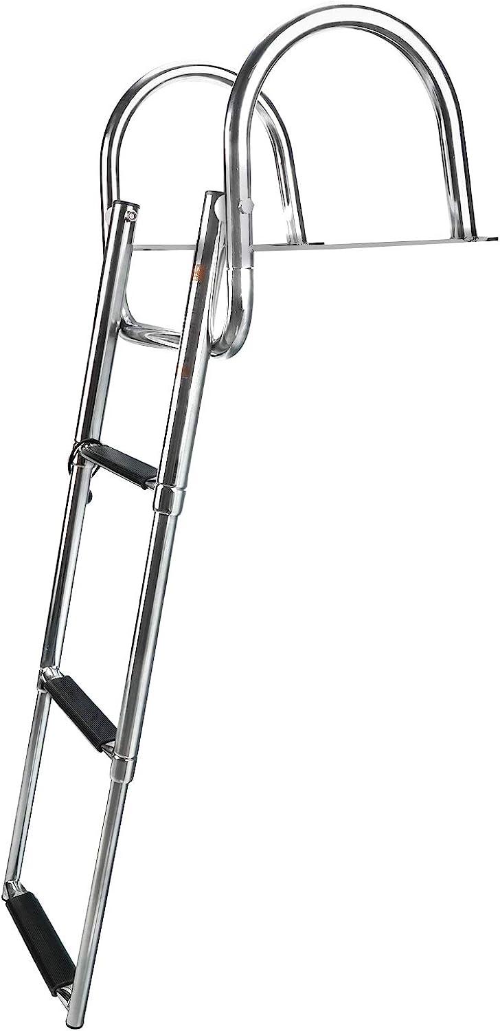 YaeMarine Stainless Steel Folding Dock Ladder 3 Steps Telescoping