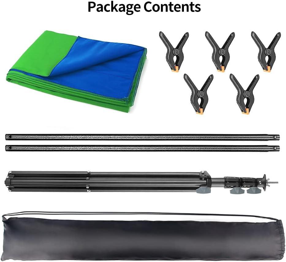 5x6.5 FT Green Screen Backdrop Kit With Stand & Carry Bag – Portable, Adjustable, Includes Clamps & Sandbag
