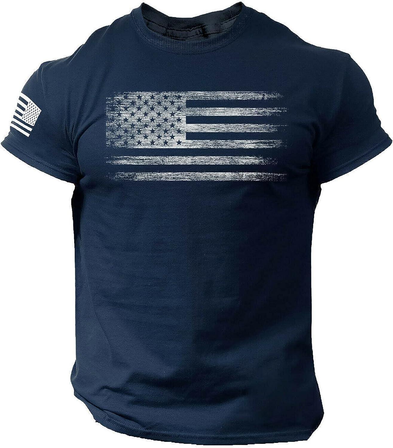 Tshirts Shirts for Men, USA Distressed Flag Men T Shirt Patriotic American  Tee Short Sleeve Crewneck Independence Day T-Shirt A-blue Large