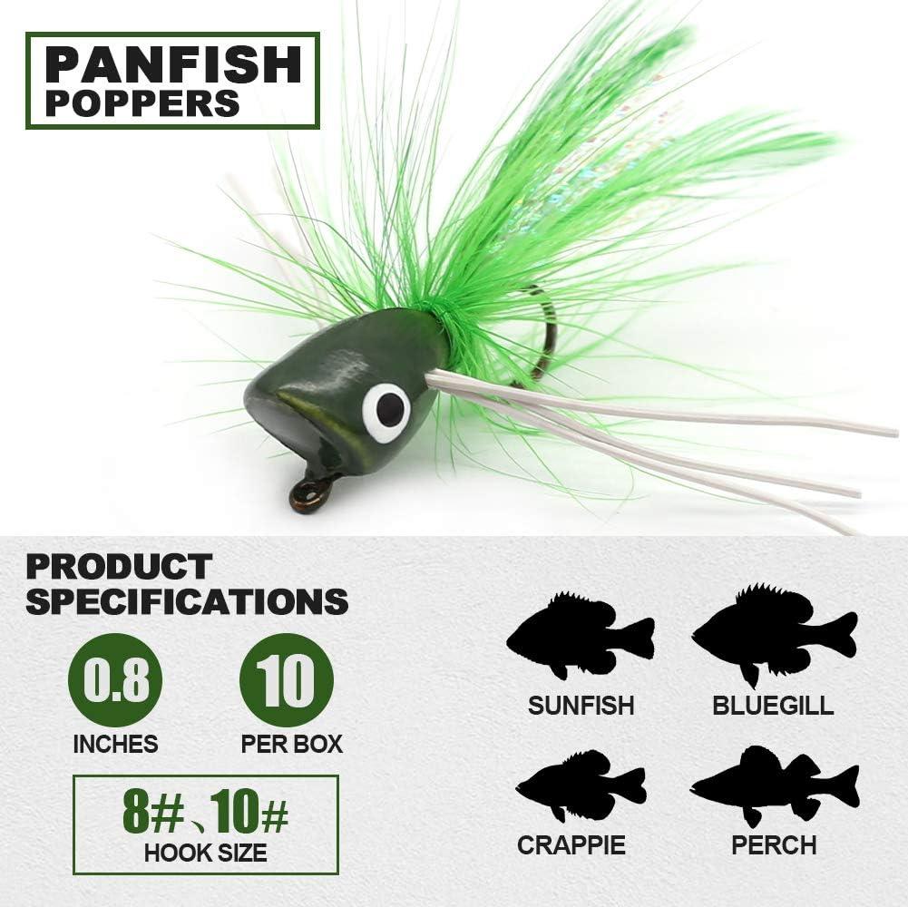 XFISHMAN Popper-Flies-for-Fly-Fishing-Topwater-Bass-Panfish-Bluegill  Poppers Flies Bugs Lures Panfish Popper kit 10 pcs