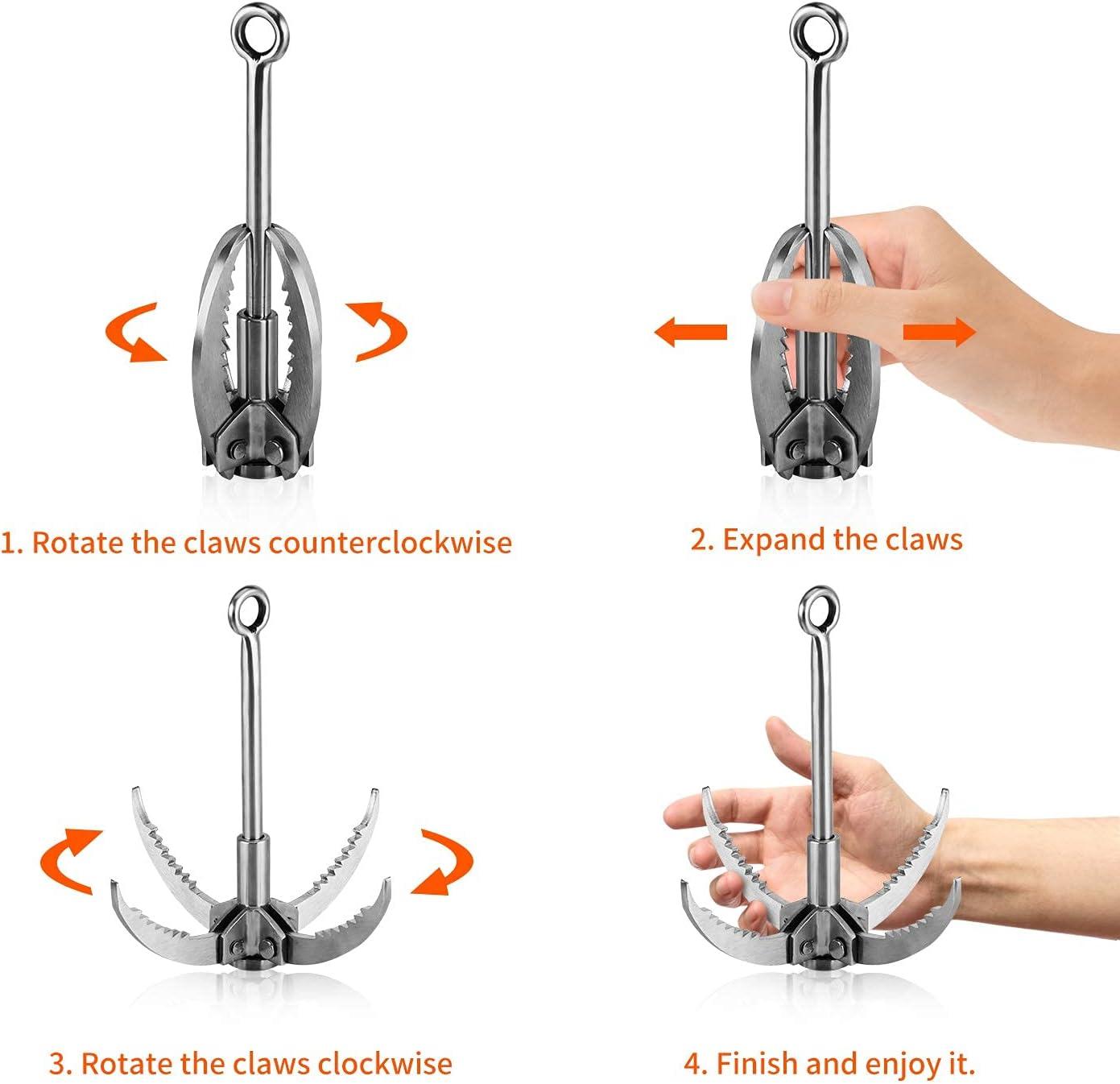 316 Stainless Steel 4-Claw Grappling Hook Anchor – 11.8 Inch, Marine Grade For Boat, Salvage & Outdoor