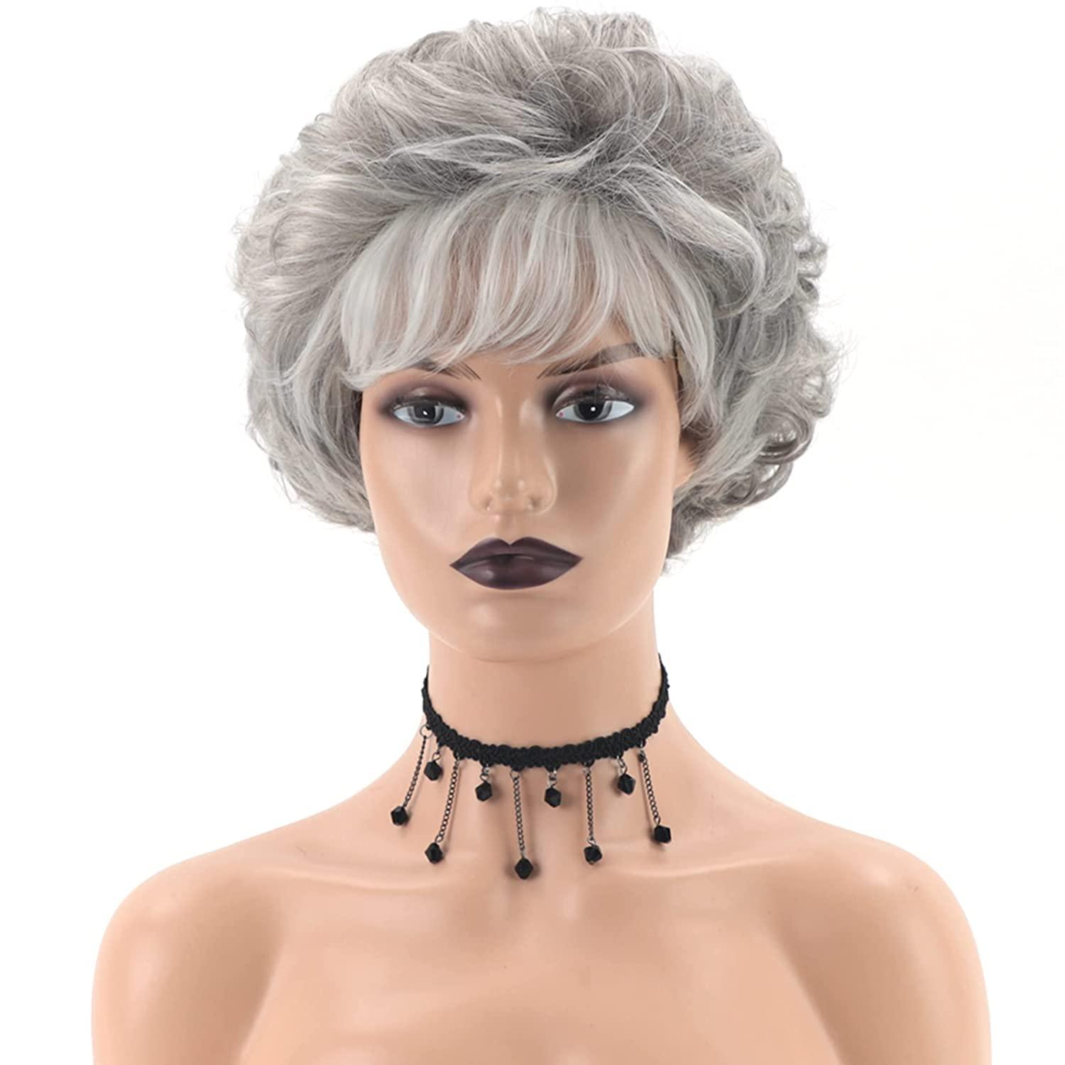 Short curly gray hair wigs hot sale
