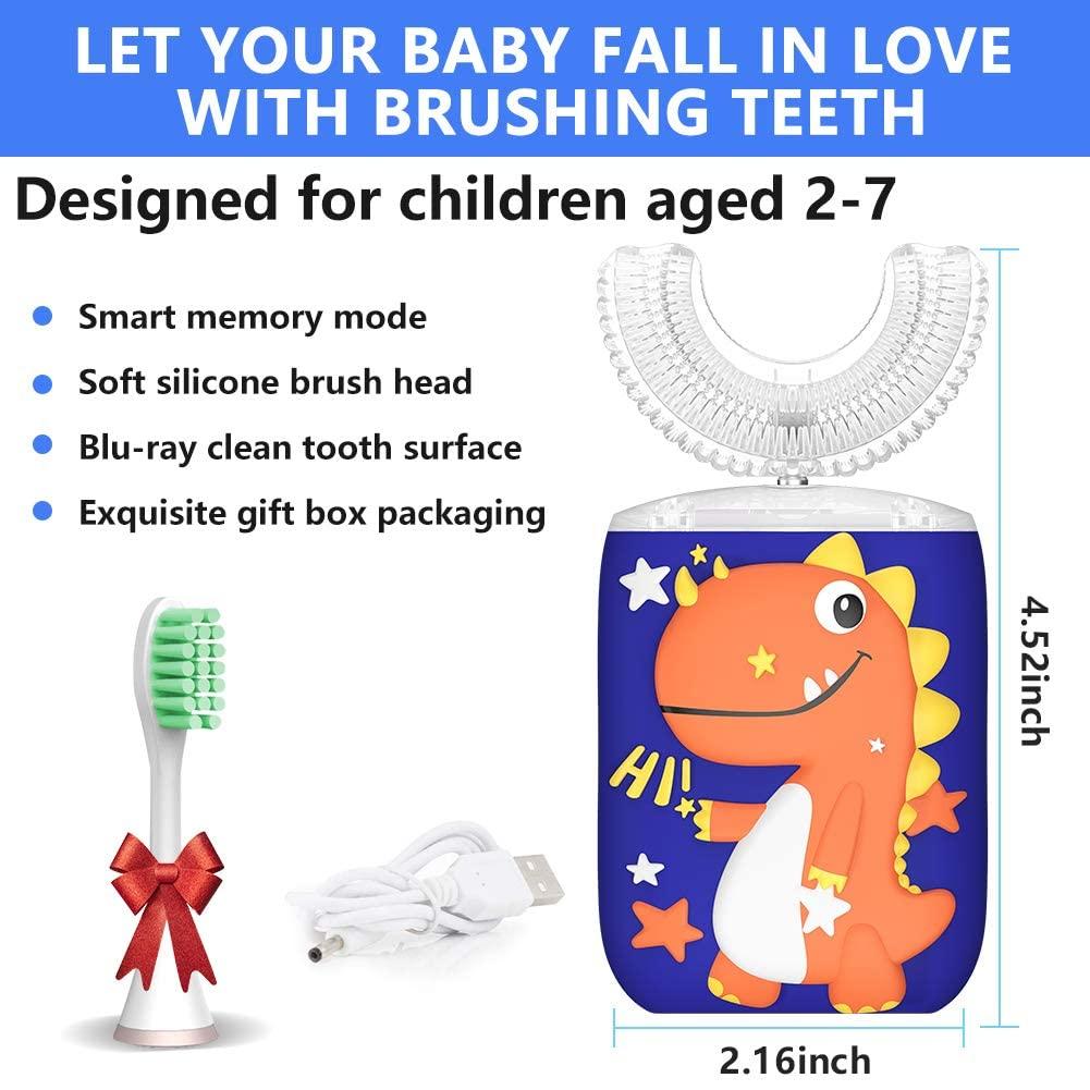 Kids Electric Toothbrush U Shape Dinosaur Ultrasonic Automatic