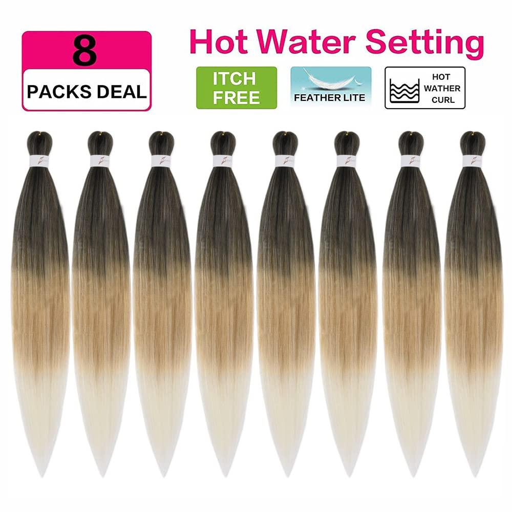 Braiding Hair Pre Stretched Ombre Braiding Hair 30 Inches 8 Packs/Lot  27/613 Color Professional Easy Braid Itch Free Yaki Hair Texture Hot Water  Setting Synthetic Long Braid Hair Extensions #T27/613