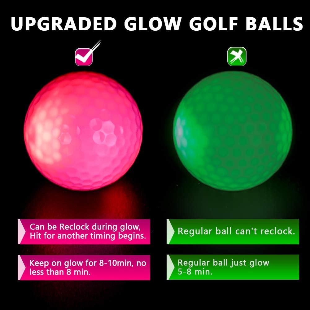 THIODOON Glow Golf Ball for Night Sports Super Bright LED Golf Balls Glowing in The Dark Golf Ball Long Lasting Light Up Golf Ball (6 Pack)