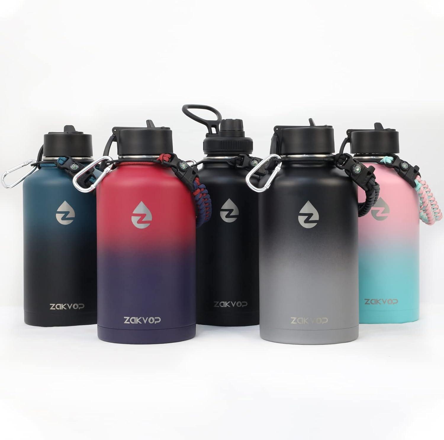 Zakvop 2L Stainless Steel Thermos Bottle with Straws & 3 Lids - Ideal for  Gym Hiking Camping | Durable Thermal Jug with Paracord Handle & Bottle  Brushes | Buy Now with Express