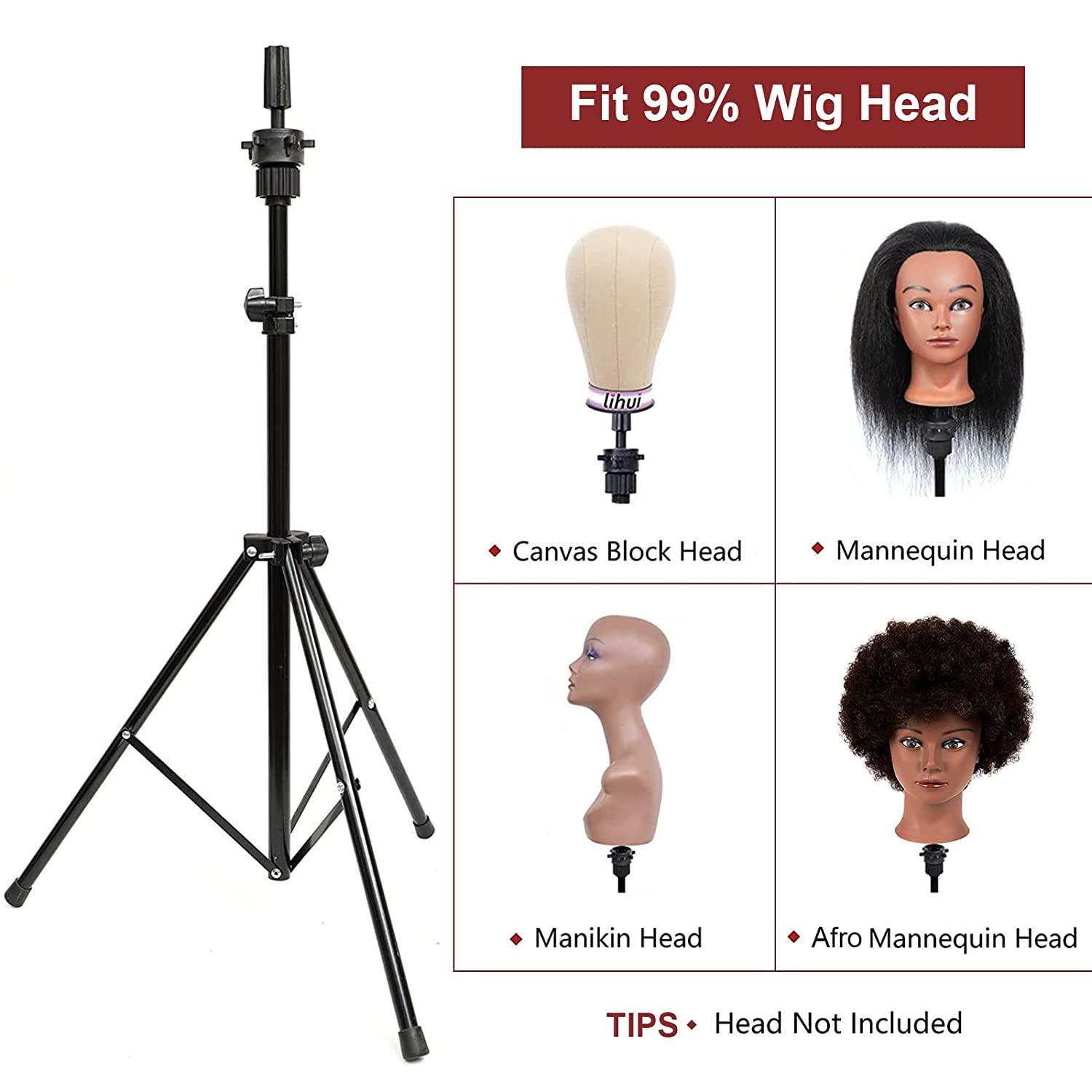 Wig Stand Tripod Mannequin Head Stand Heavy Duty Metal Adjustable Wig Head  Stand for Canvas Block Head Styling Making Wigs Displaying Cosmetology