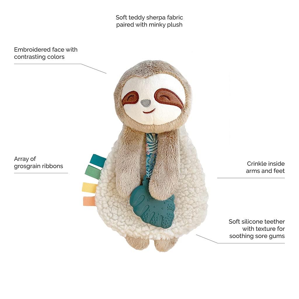 Itzy Ritzy - Itzy Lovey Including Teether, Textured Ribbons & Dangle Arms  Features Crinkle Sound, Sherpa Fabric and Minky Plush Sloth