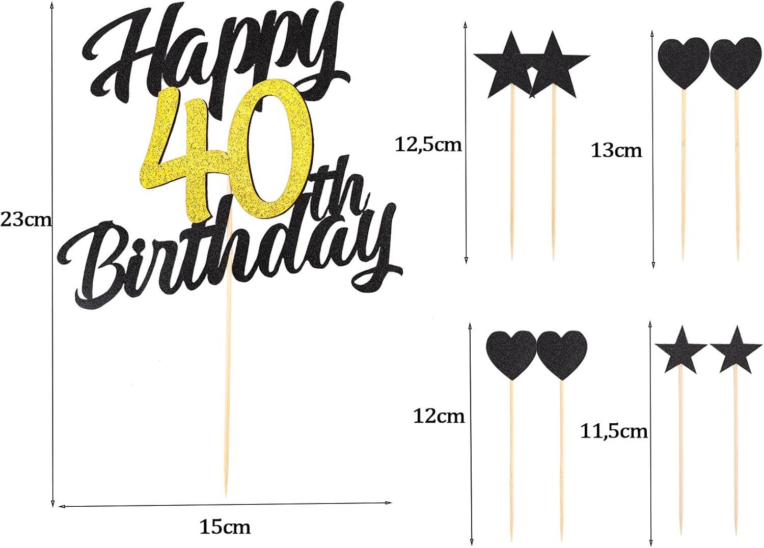 Shop Alegre Tortendeko 40th Birthday Cake Decorations | Black Gold ...