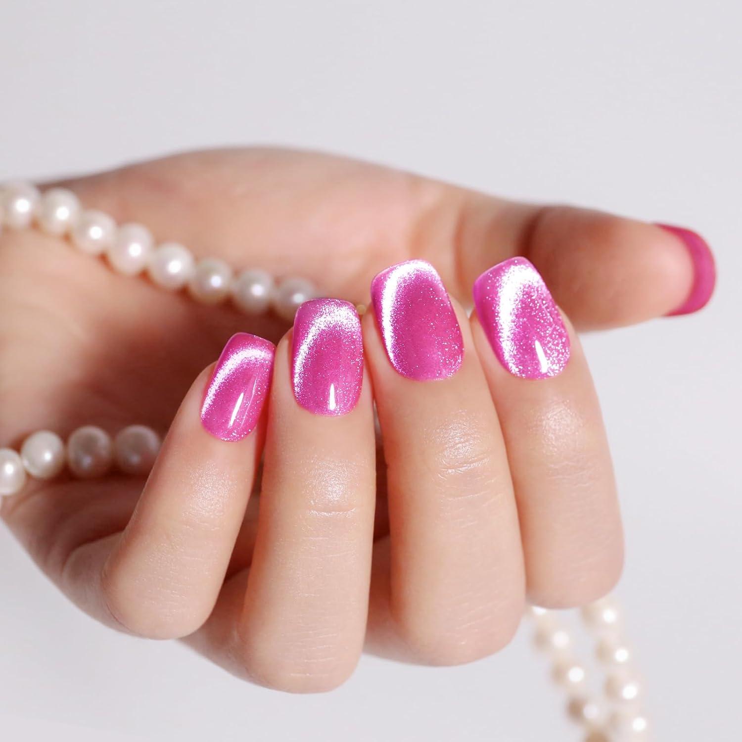 Ozzeal Crystal Cat Eye Gel Nail Polish 15ML Hot Pink