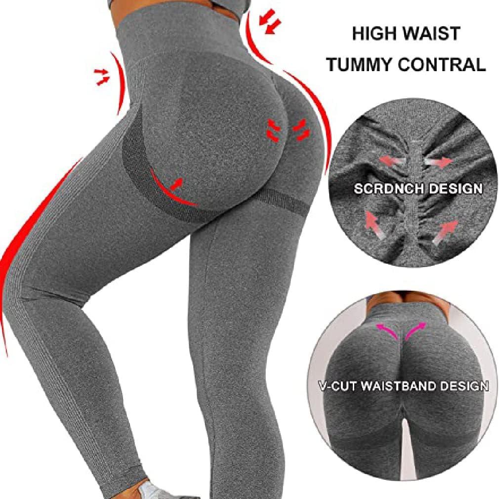 Biekopu Womens High Waisted Yoga Pants Butt Lifting Anti Cellulite Workout  Leggings Tummy Control Leggings Tight (Gray , Small )
