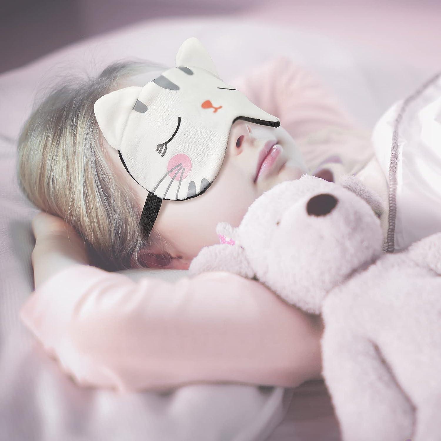 2-Pack Kids Sleep Masks - Cute Cat Pattern Eye Covers For Girls & Women Travel & Home