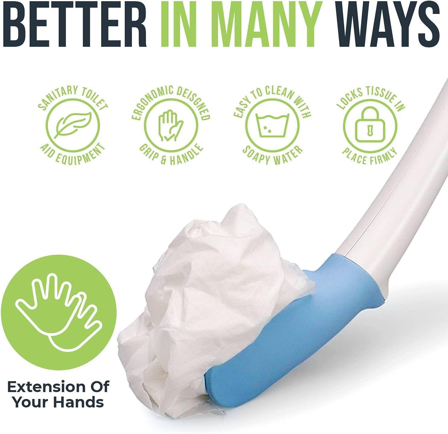 Juvo Toilet Aid 18 Long Reach Personal Wiping Aid with Hygienic Cover Easy Use Comfort Self