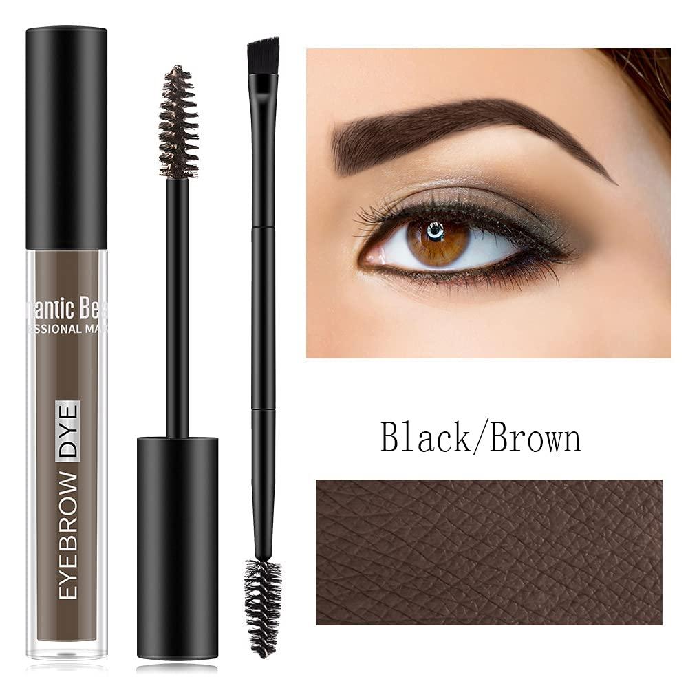 Waterproof Eyebrow Gel for Long Lasting Makeup Semi-permanent Eyebrow Gel  Sweat Resistant Full Natural Brow Pen Tinted Makeup (Black/Brown)