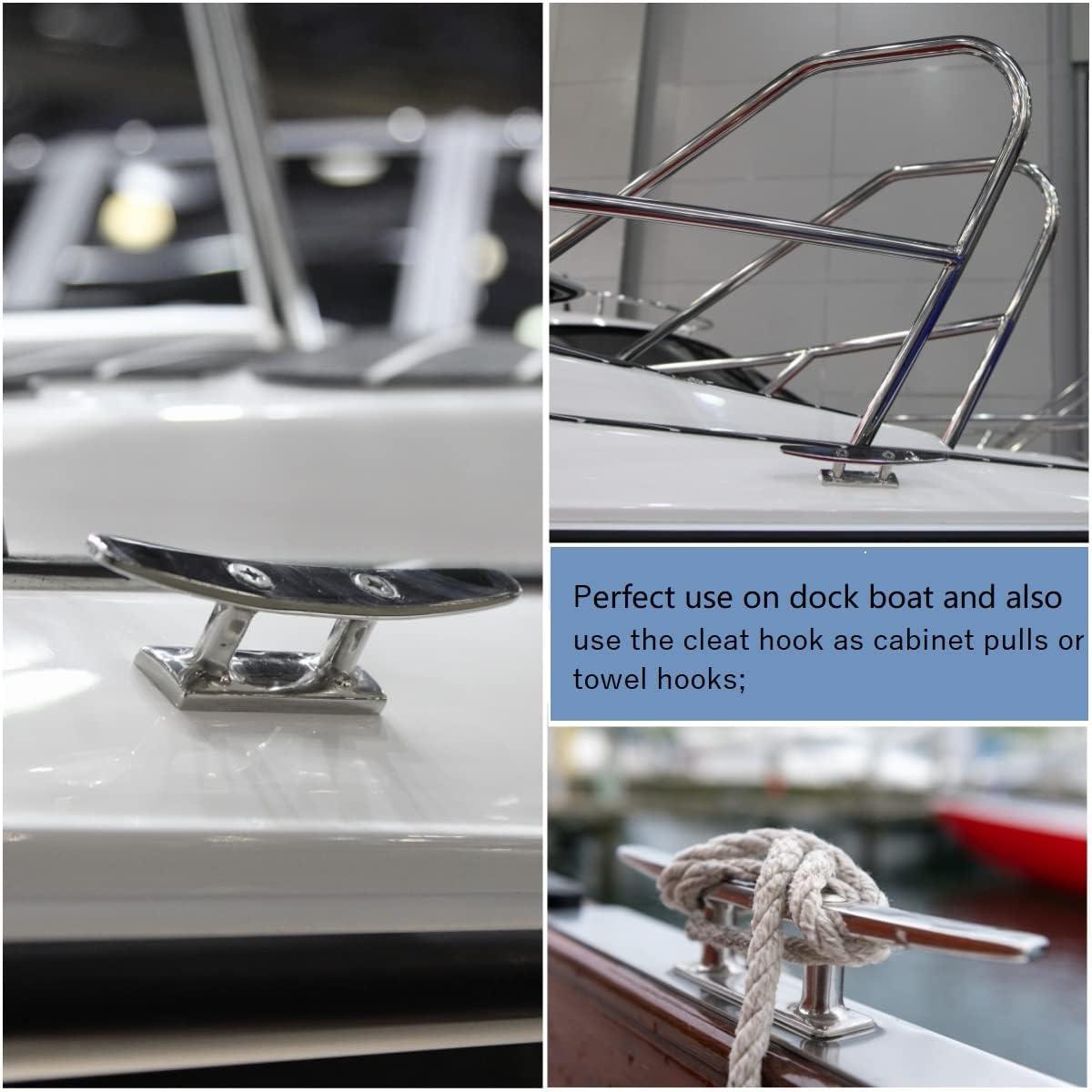 Stainless Steel Low Flat Top Boat Cleats Set of 4 Marine Dock Cleats