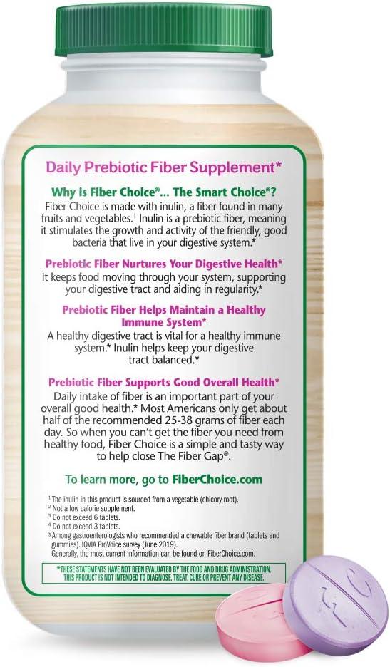 Fiber Choice Bone Health Daily Prebiotic Fiber Chewable Tablets with  Calcium & Vitamin D, Assorted Berry, 90 Count (Pack of 2)