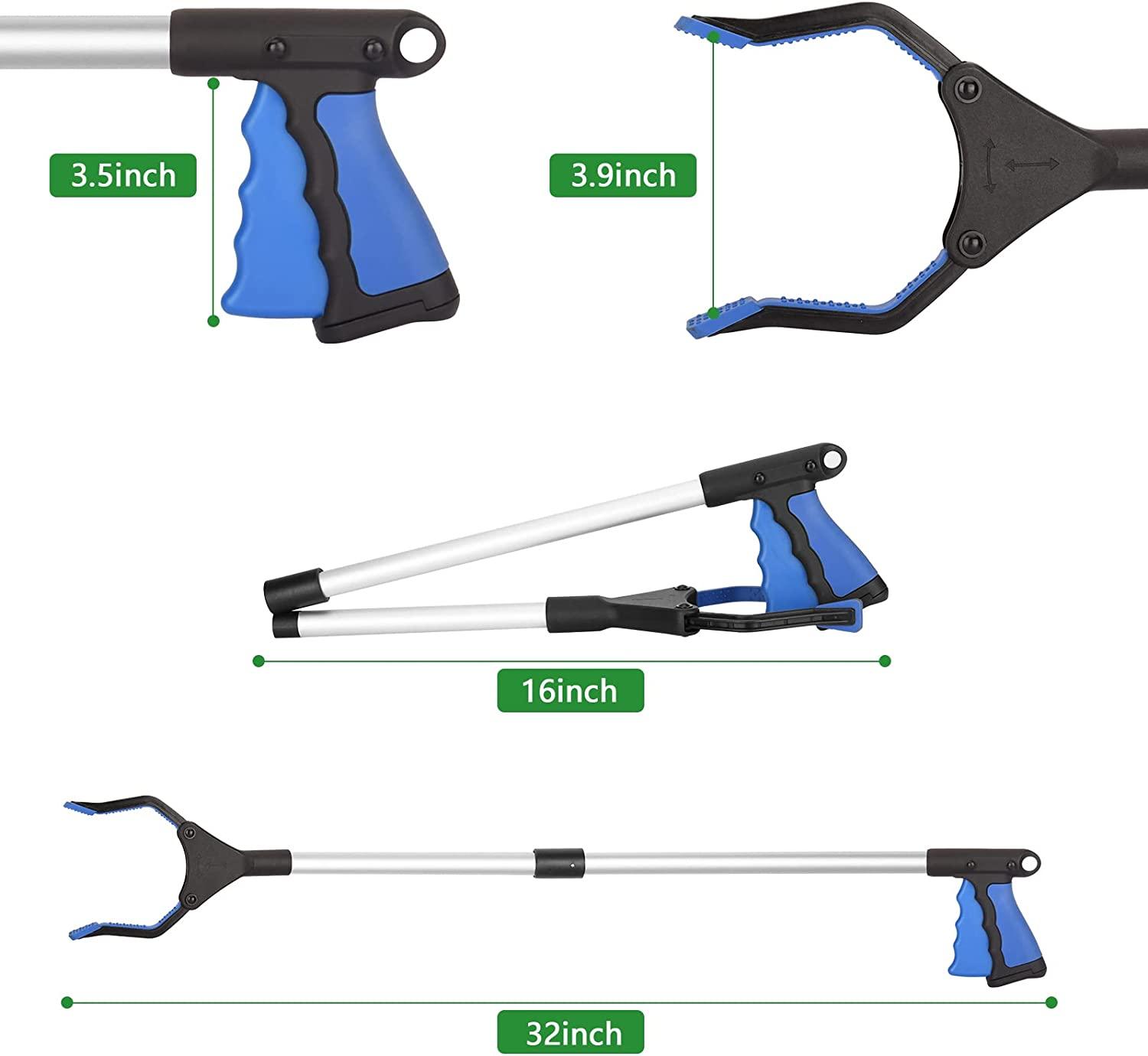 2 Pack 32 Inch Reacher Grabber Tool with 360 AntiSlip Rotating Jaw, Foldable Grabbers for