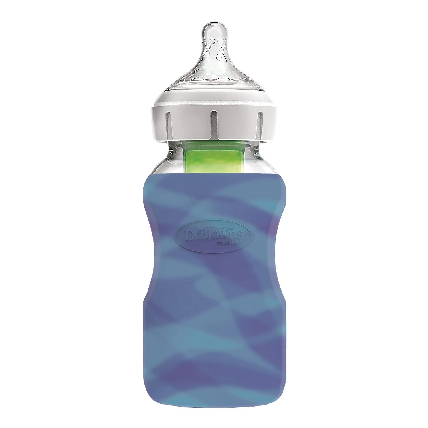 Dr. Brown's Natural Flow Options+ Glass Baby Bottle Sleeves,100% Silicone,5  oz,Wide-Neck,Mint
