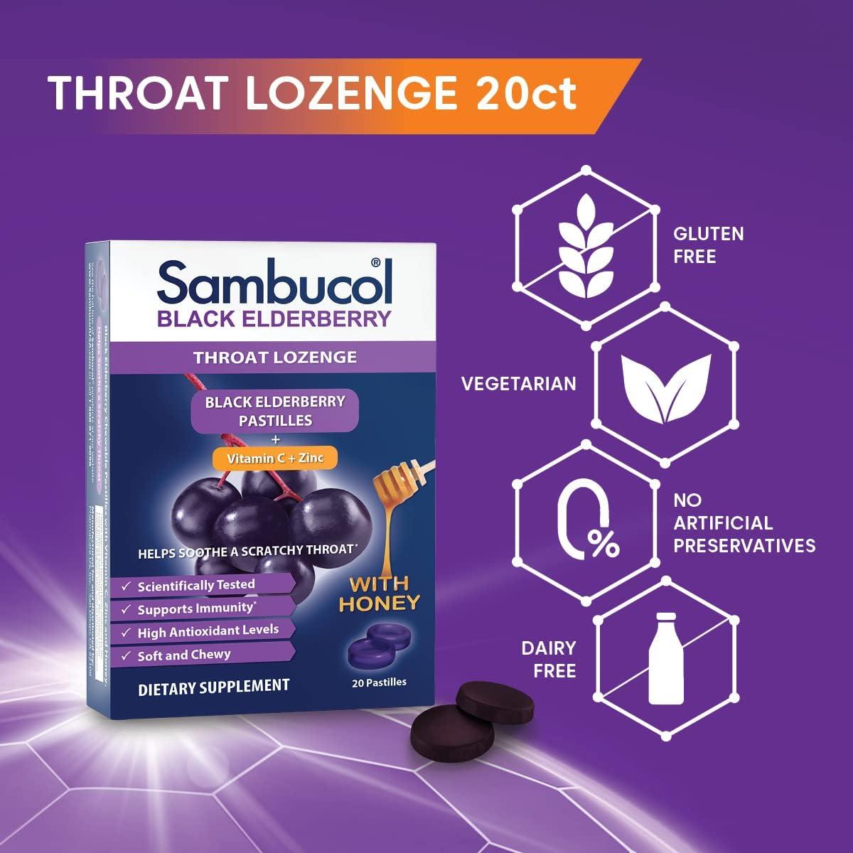Sambucol Black Elderberry Throat Lozenge With Honey Vitamin C & Zinc
