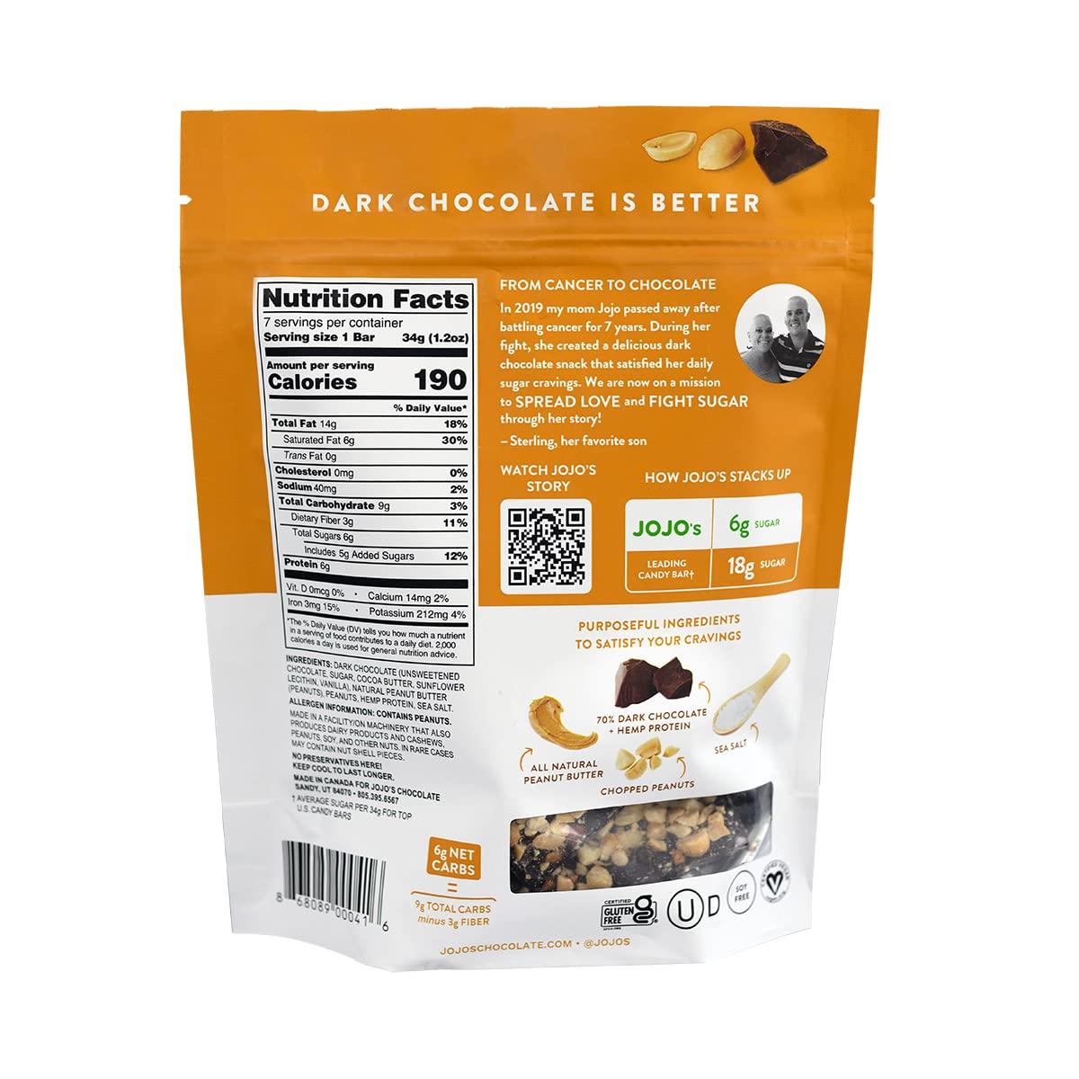 JOJO's Dark Chocolate Bars with Plant Based Protein, Low Sugar, Low