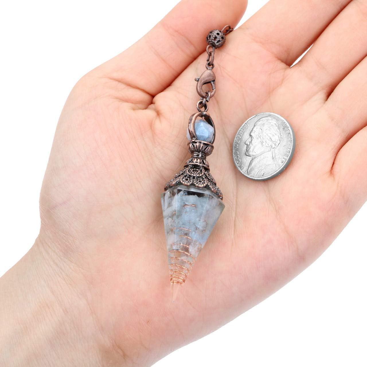 Jovivi Natural 7 Chakra Crystal Pendulums For Divination Dowsing, Crown Sprial Cone Pointed Pendant Pendulum With Chain, Resin Chip Stones Healing Reiki Chakra Gemstone Pendulum Wiccan Witchcraft - View #5