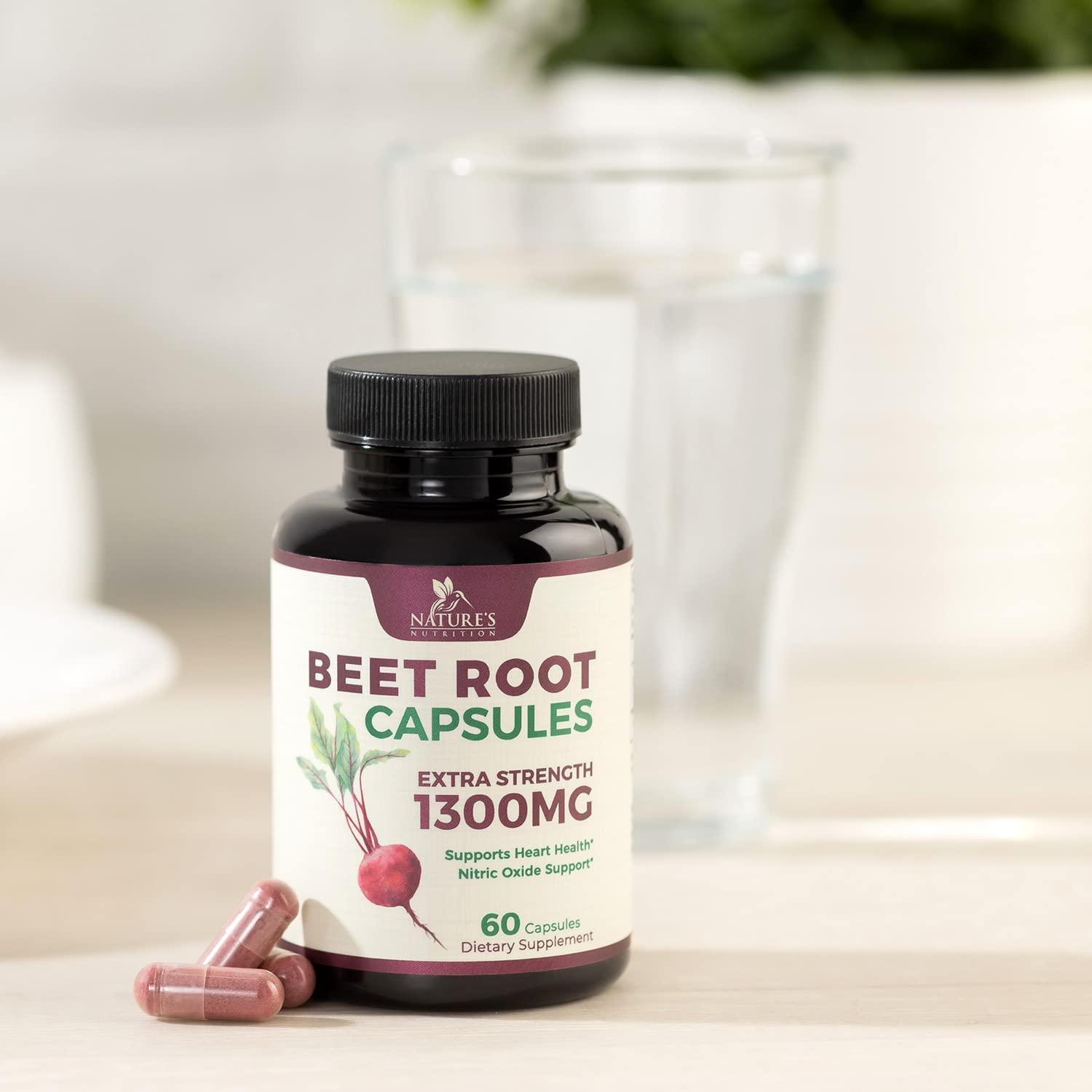 Beet Root Capsules 1300mg Per Serving Natural Beetroot Powder Extract USA Bottled Vegan
