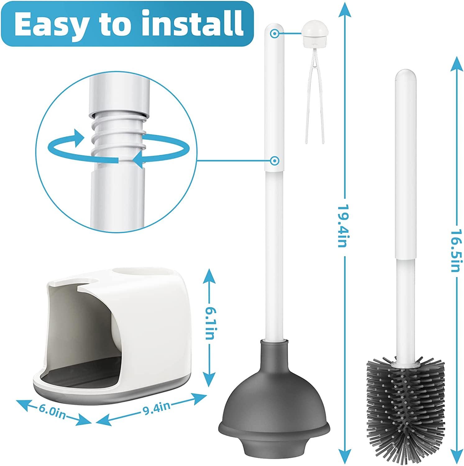 Toilet Brush and Plunger Set with Caddy Stand for Cleaning - white