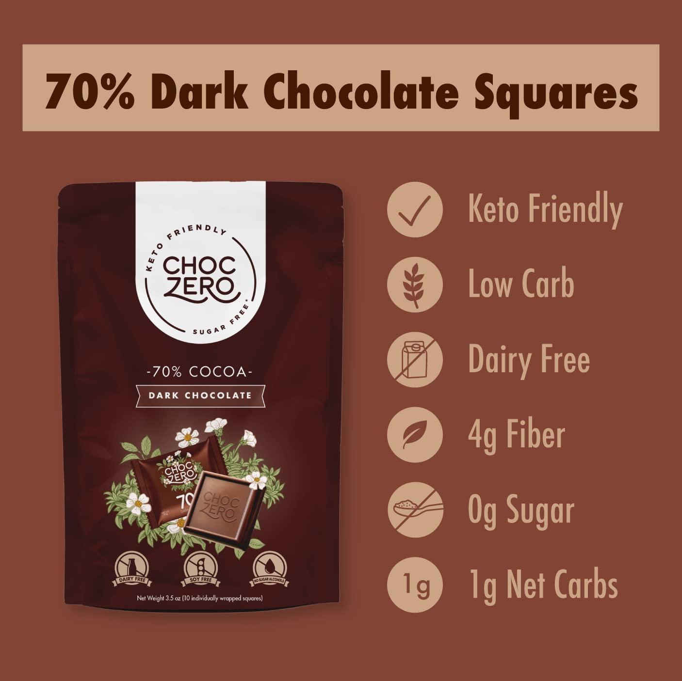 ChocZero Squares 70% Cocoa Special Vegan Dark Chocolate