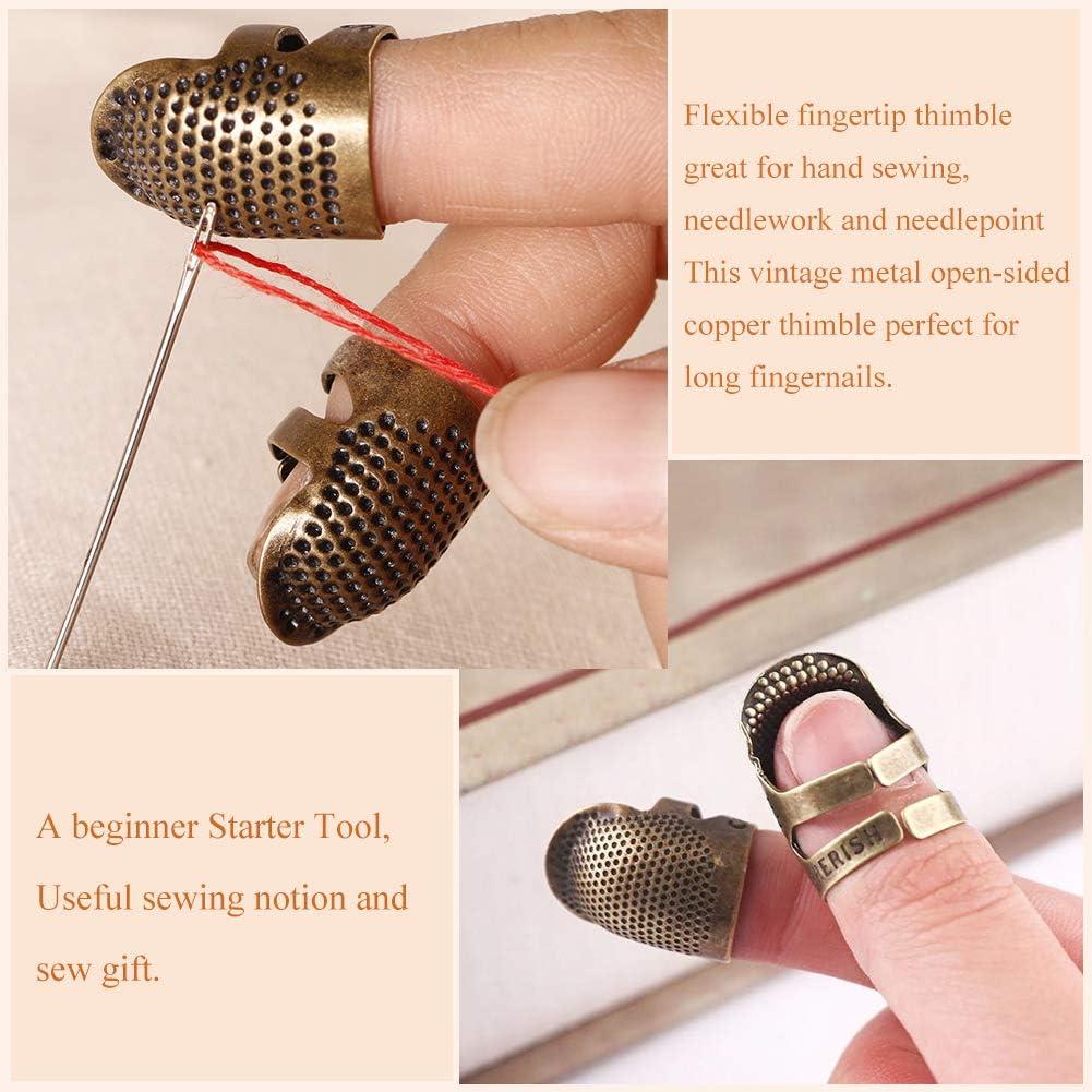 8 Pcs Sewing Thimble + 30 Pcs Sewing Needles, Finger Protector Fingertip  Thimble Adjustable Metal Bronze Sewing Thimble Rings and Leather Coin  Thimble