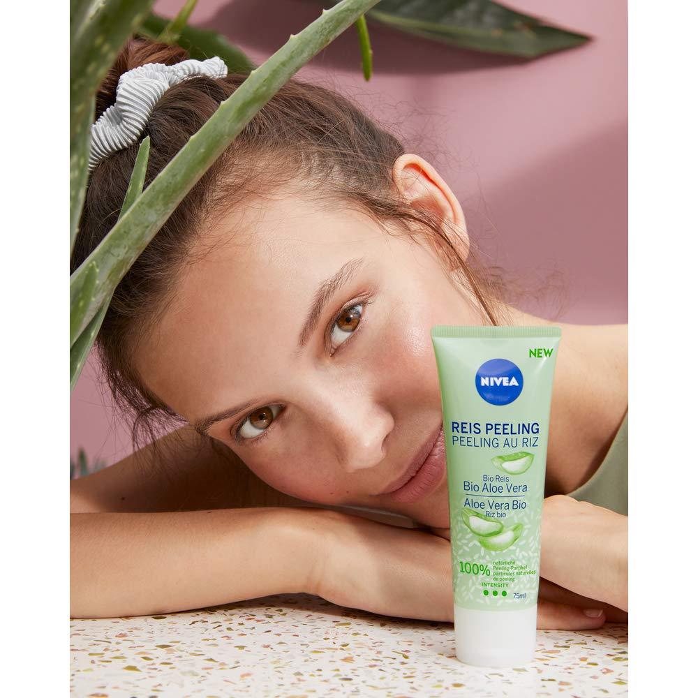 Nivea Rice Peeling Bio Aloe Vera 2-Set | 100% Organic Rice Facial Peeling  for Normal & Combination Skin | High Intensity Exfoliation | 2 x 75ml