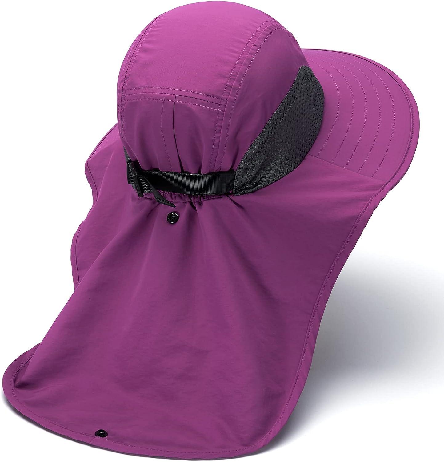 BASSDASH UPF 50+ Unisex Water Resistant Wide Brim Sun Hat with Large Neck  Flap Ponytail Fishing Hat for Men Women Purple Orchid