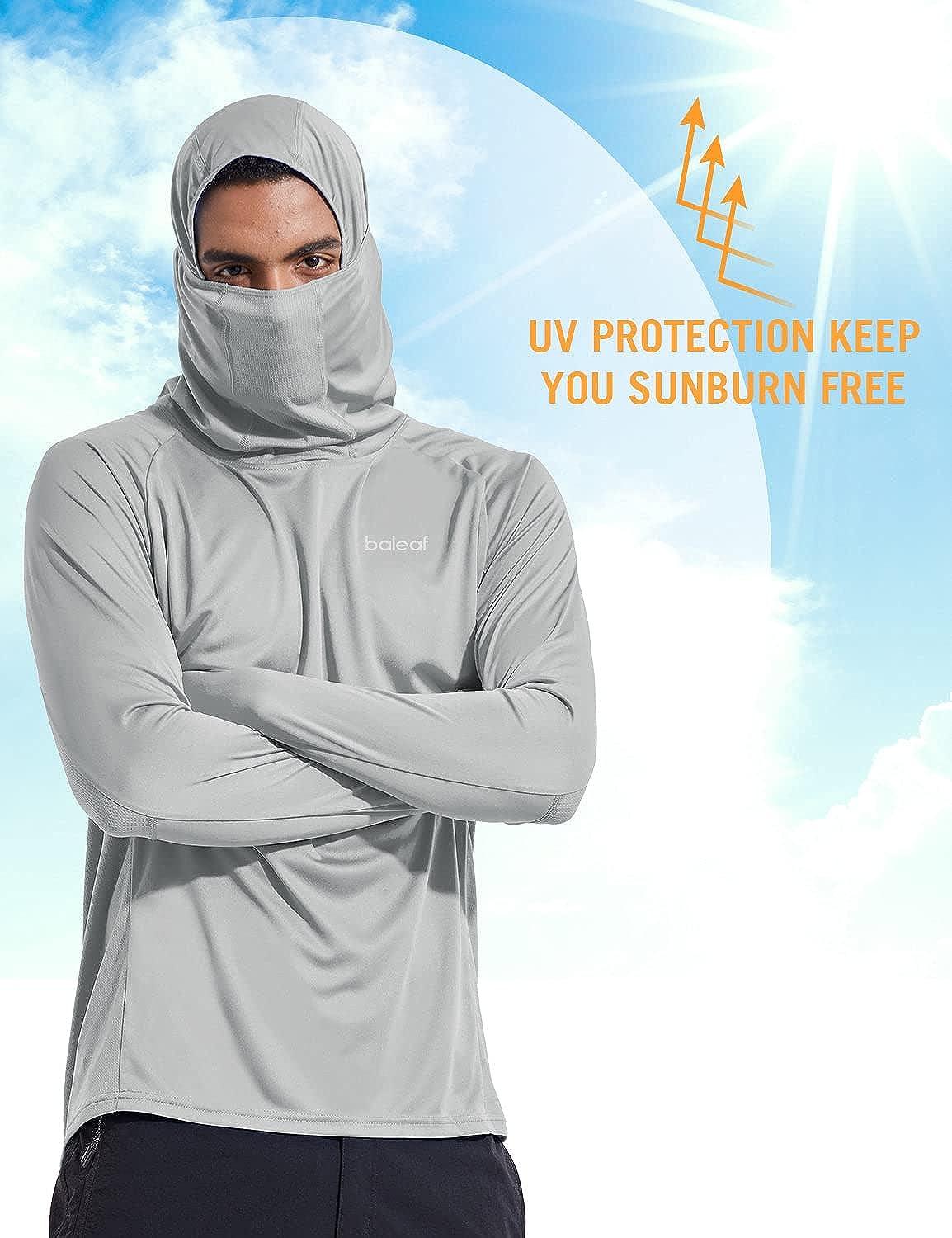 BALEAF Men's Long Sleeve Hoodie Shirts UPF 50+ UV Sun Protection Fishing  Running SPF Shirt with Mask Lightweight 01-gray Large