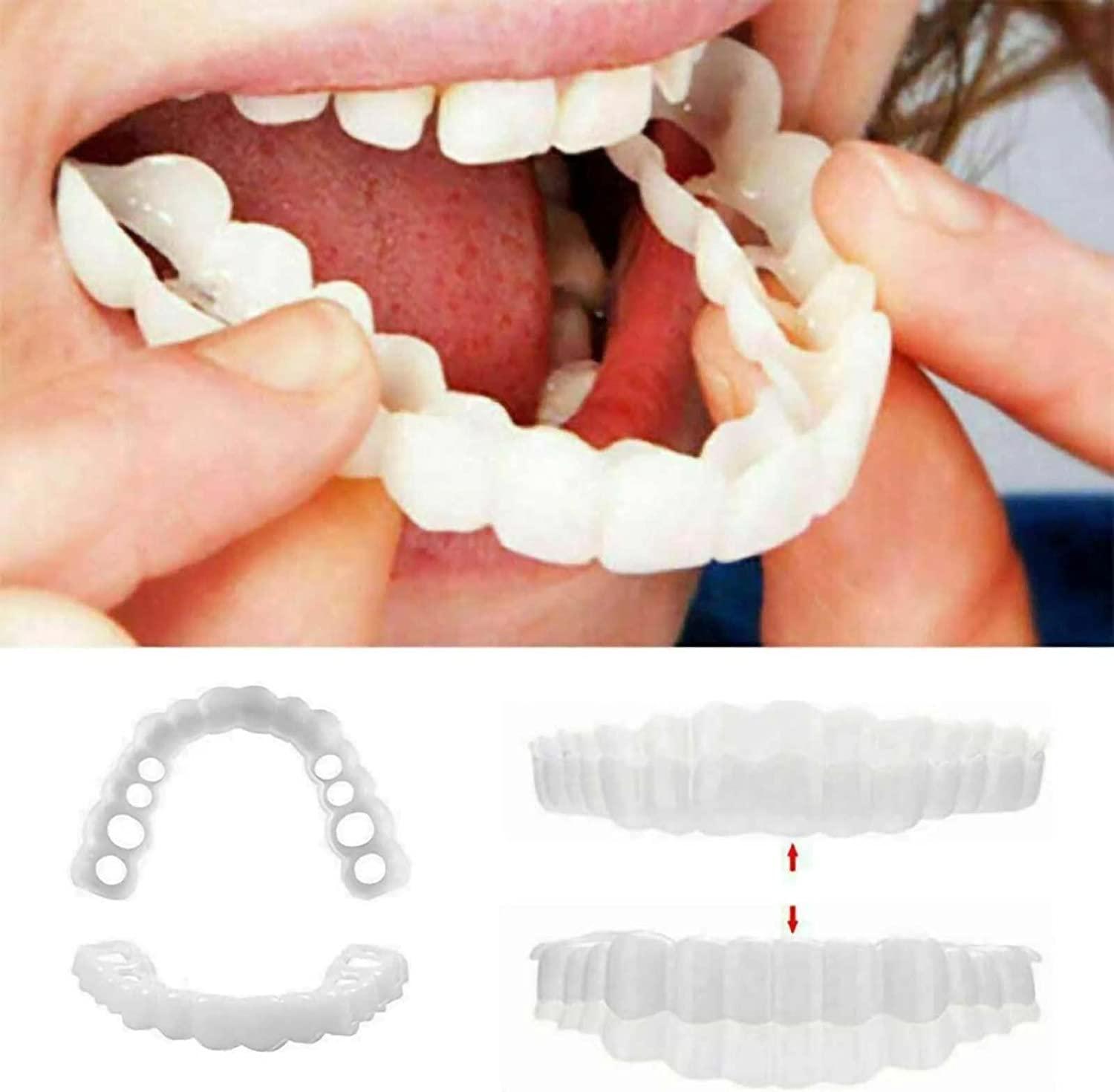 FCcassiel 2 PCS Fake Teeth, Veneers Dentures Socket Women Men, Dental Veneers Temporary Tooth