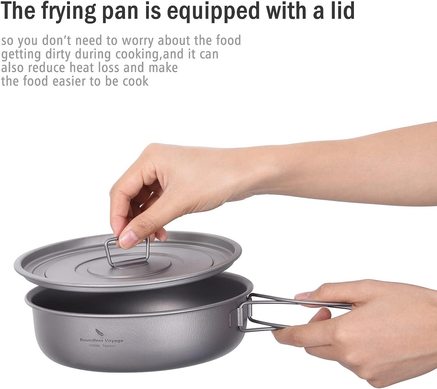 Boundless Voyage Titanium Non-Stick Pan with Folding Handle Ceramic Coating  Frying Pan Outdoor for Camping Picnic Hiking BBQ Cookware A-Ti2062C