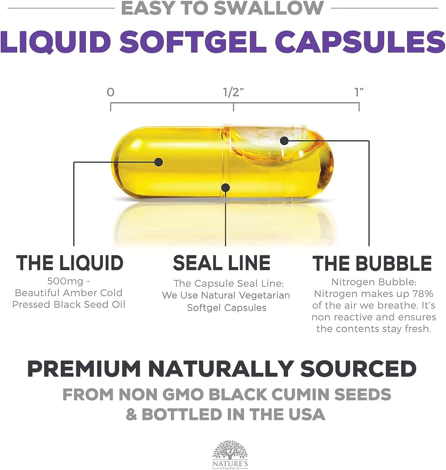 Black Seed Oil 60 Softgel Capsules Premium Cold Pressed NonGMO Nigella Sativa, Pure Black