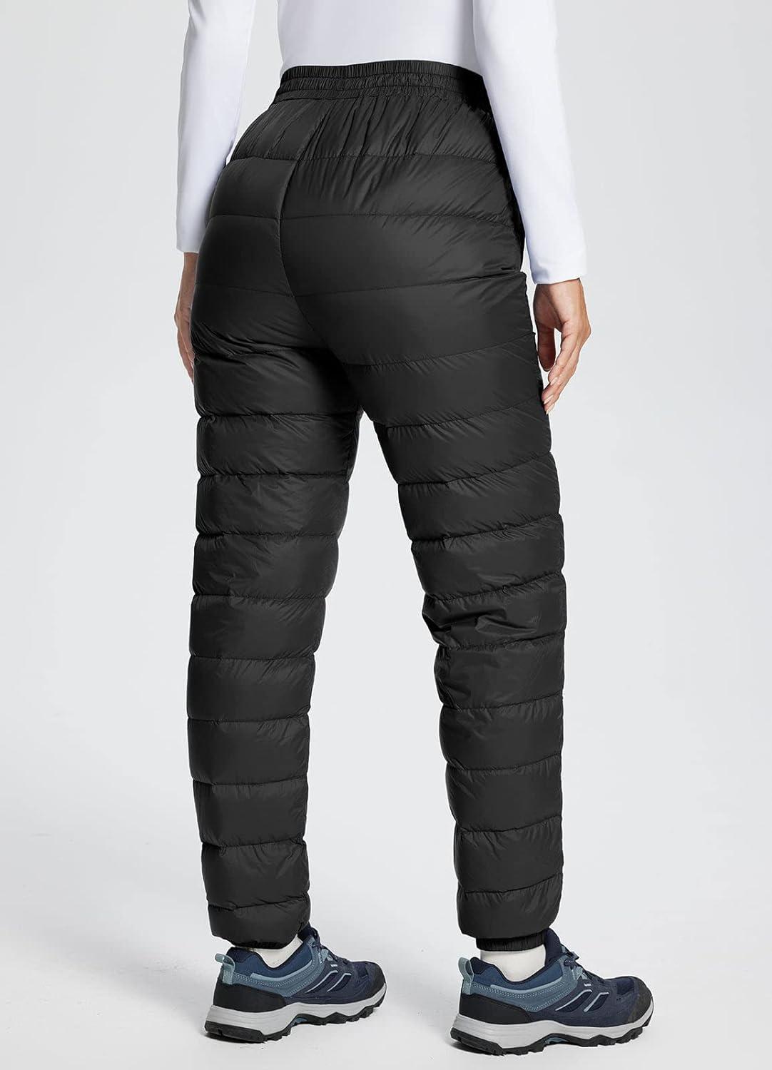 BALEAF Women's Down Pants Winter Ultralight Water Resistance Ski Snow Puffer  Pants Packable Warm Trousers Black Small