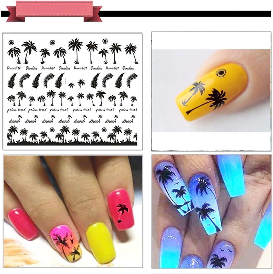 10pcs Nail Tropical Style Summer Palm Tree Design Nail Stickers