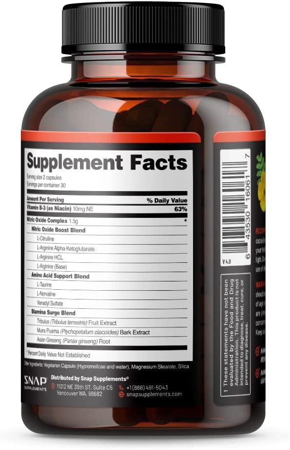 Nitric Oxide Booster by Snap Supplements Pre Workout, Muscle Builder