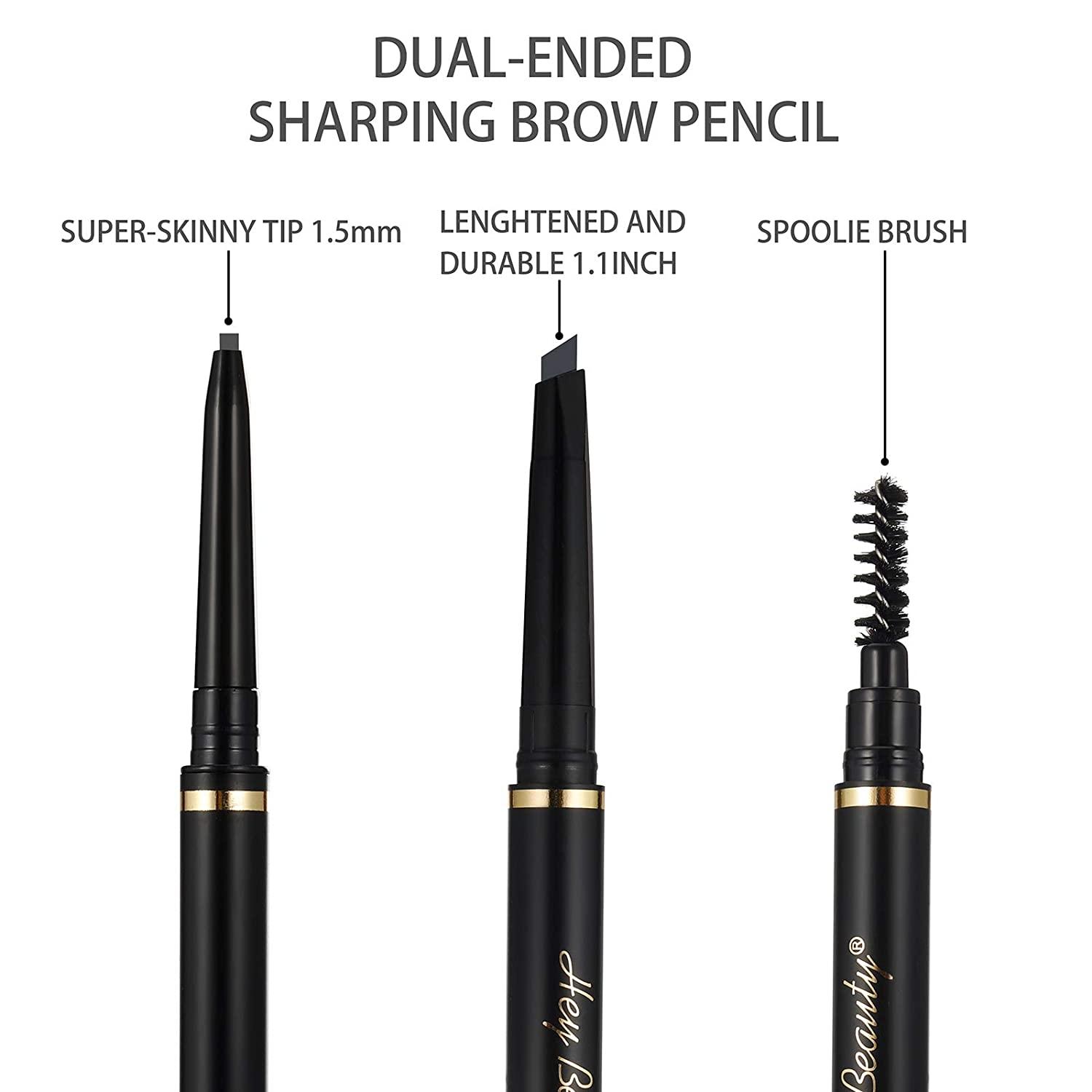 HeyBeauty 3 Packs Waterproof Eyebrow Pencil Dark brown , 2 x Fill Brow Pencil and 1 x Define