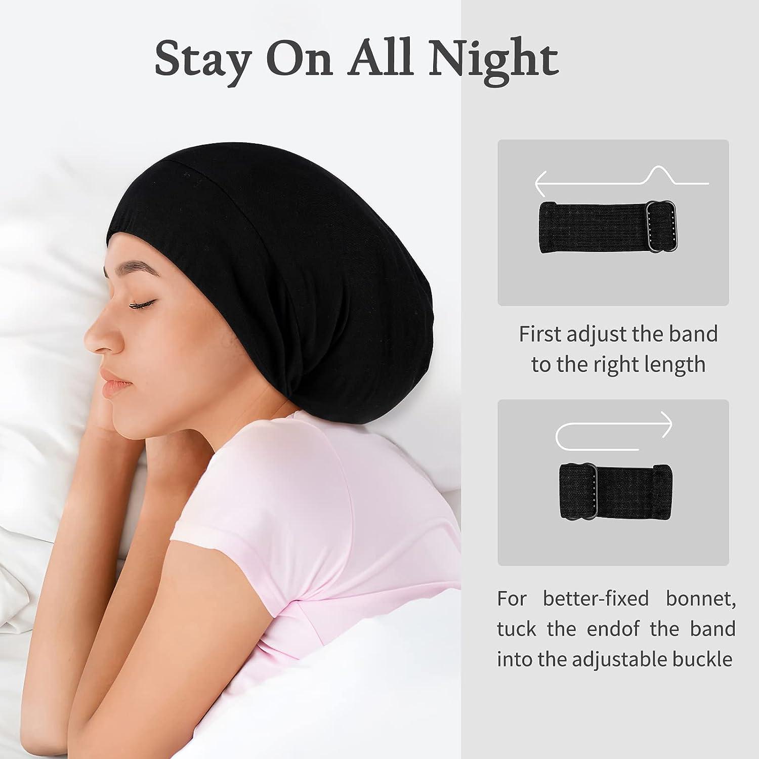 OLE-SILK Mulberry Silk Bonnet for Curly Hair Black Medium Sleep