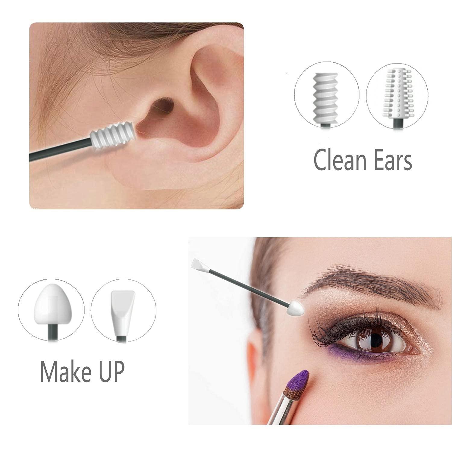 Upgraded Reusable Silicone Ear Swabs 4 Pcs - Black Love Shape Cotton Swabs For Ears Cleaning And