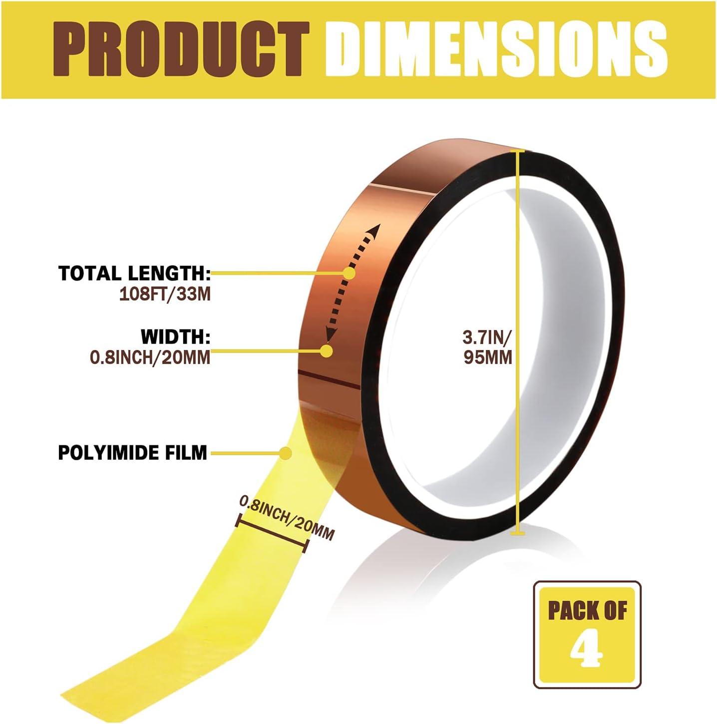 4 Rolls Heat Tape High Temperature 5mmx33m(108ft) Sublimation Tape Yellow
