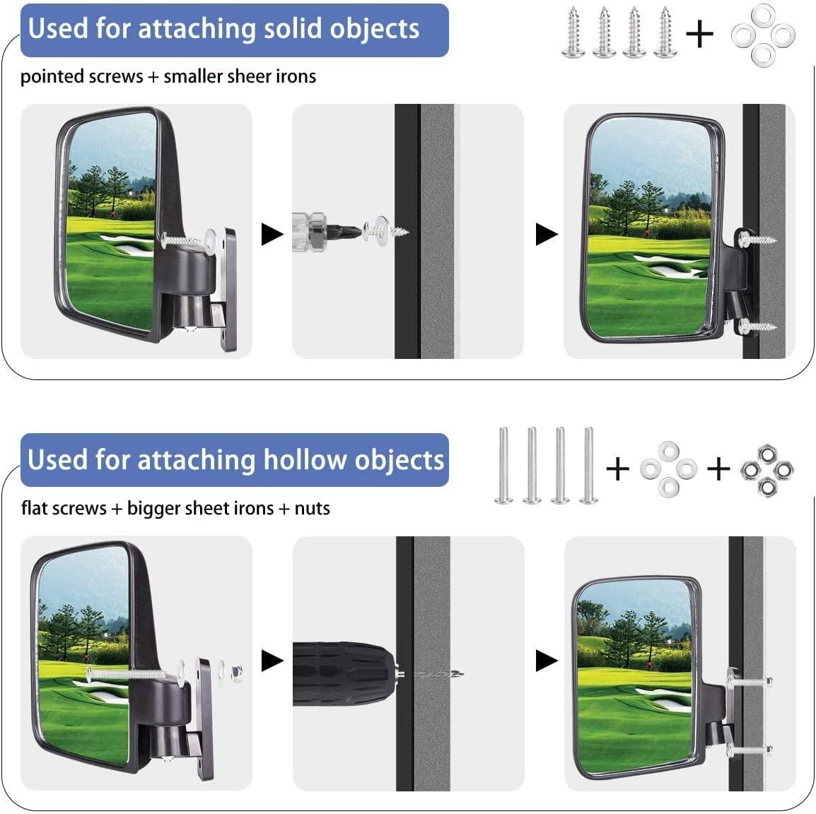 10L0L Newest Golf Cart Mirrors Contains Folding Side Mirrors and Rear